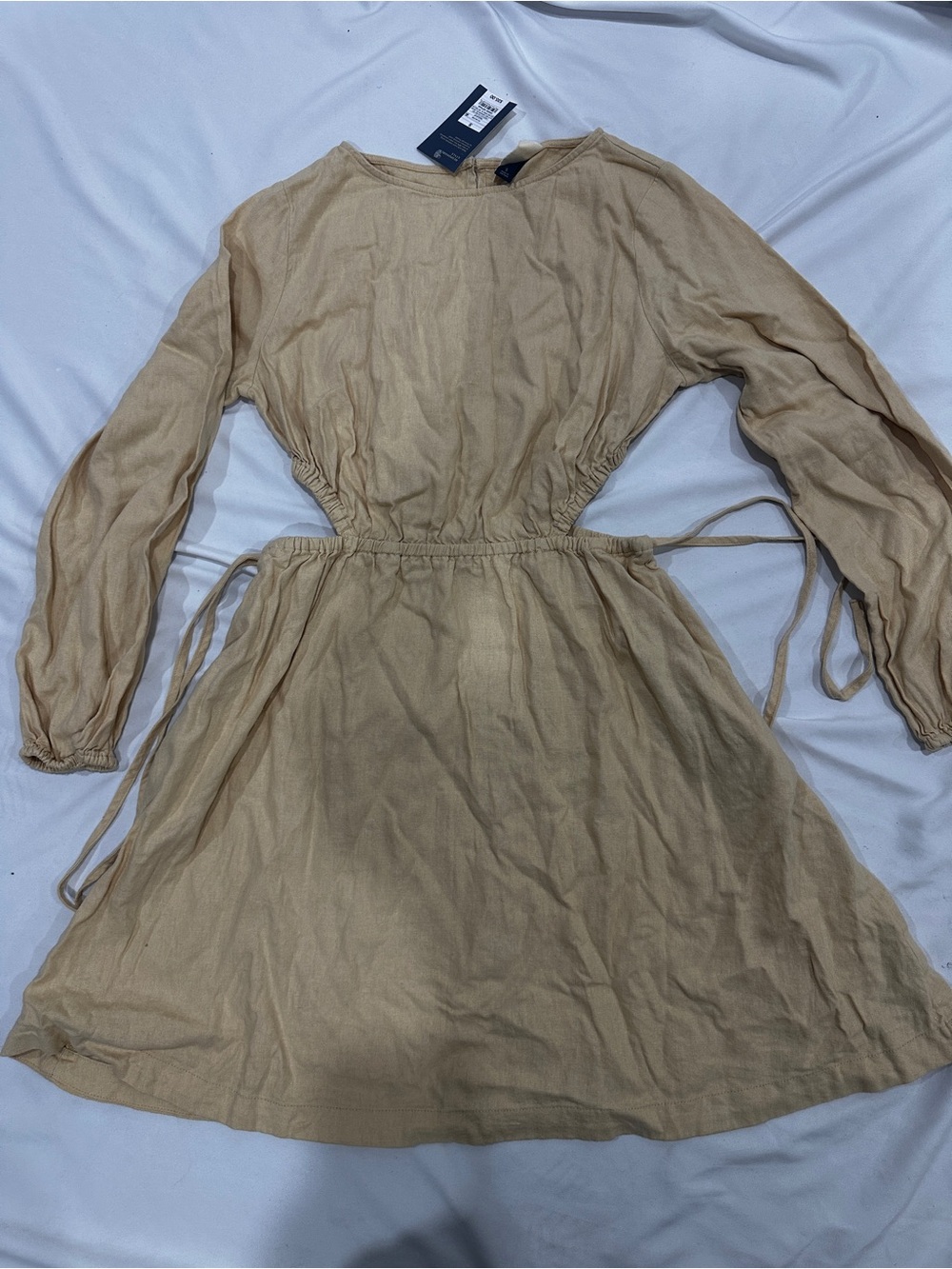 Universal Thread Womens Small Linen Blend Cutout Waist Mini Dress Beige